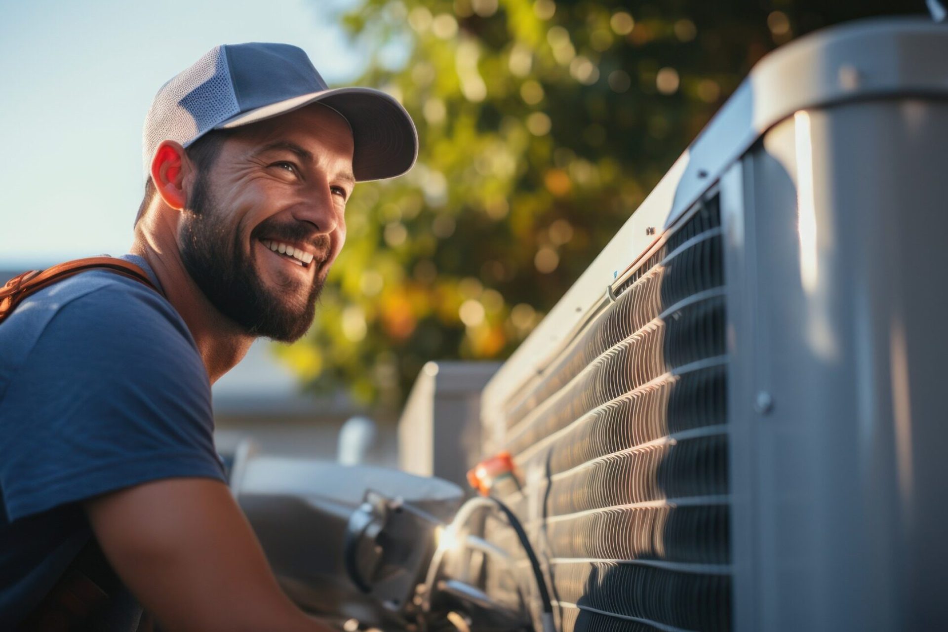 HVAC technician repairing air conditioning unit